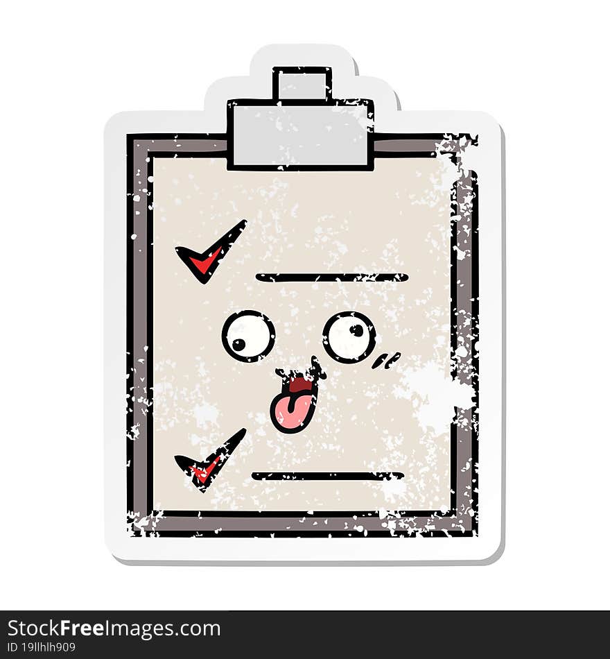 distressed sticker of a cute cartoon check list