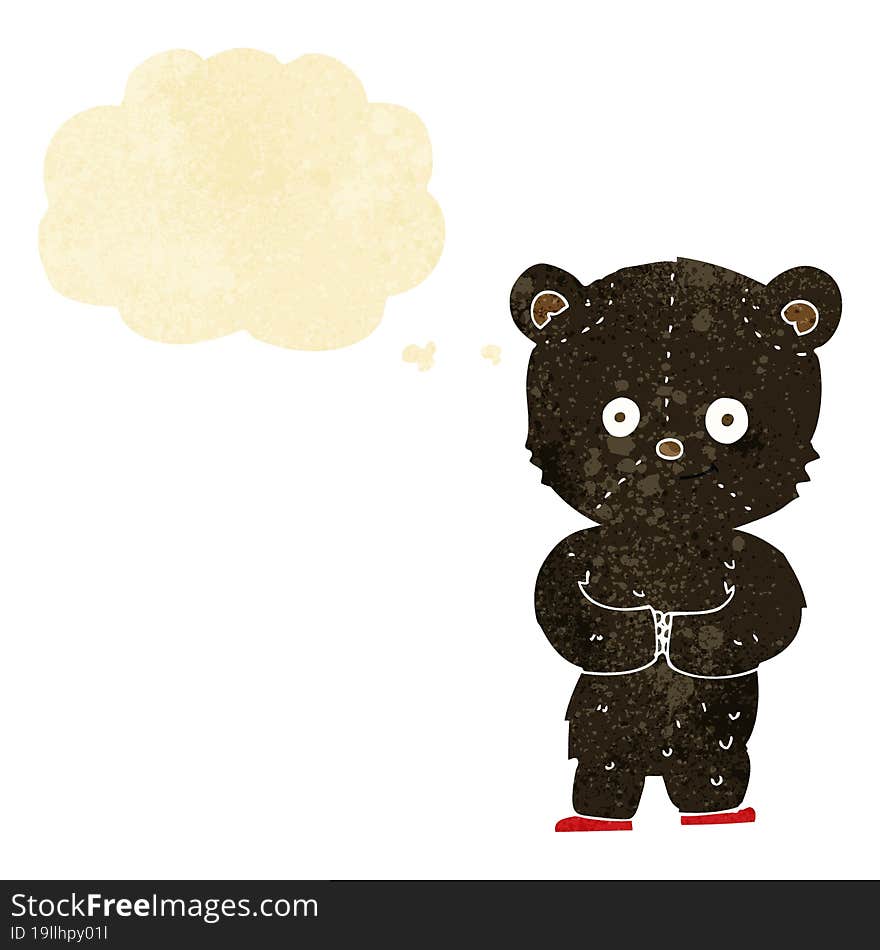 cartoon teddy black bear cub with thought bubble