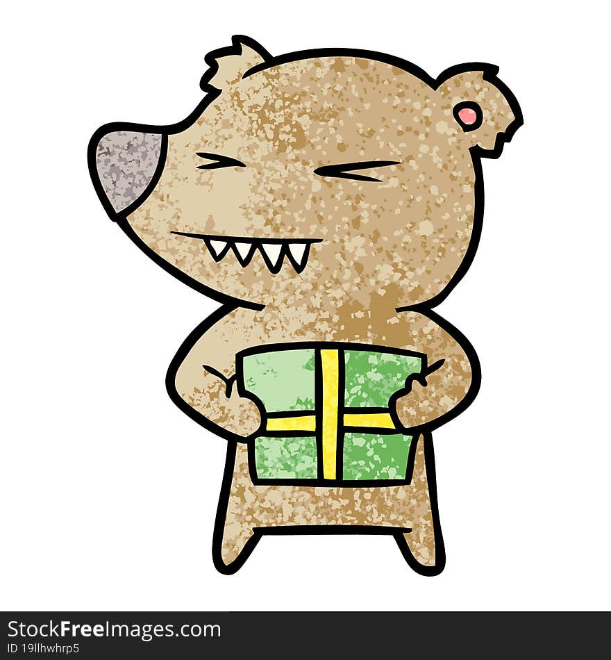 angry bear cartoon with gift. angry bear cartoon with gift