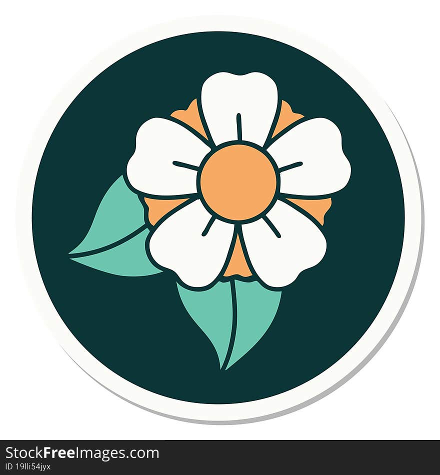 sticker of tattoo in traditional style of a flower. sticker of tattoo in traditional style of a flower