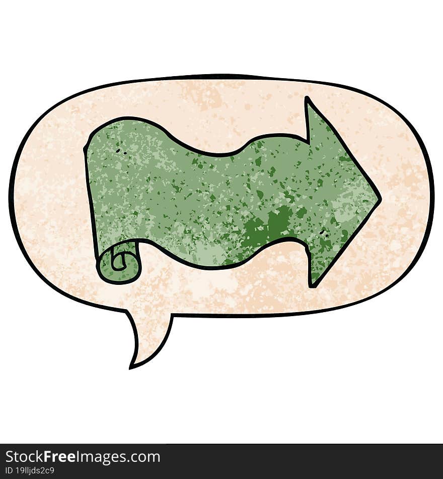 Cartoon Arrow And Speech Bubble In Retro Texture Style