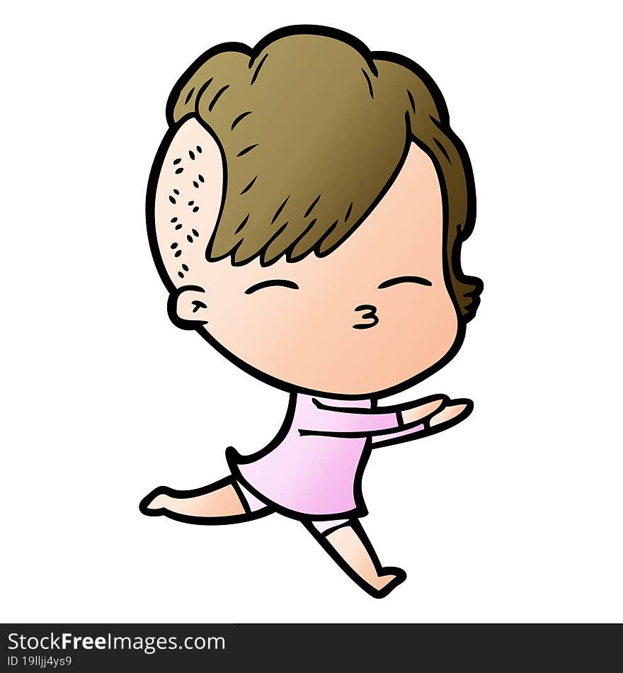 cartoon squinting girl running. cartoon squinting girl running