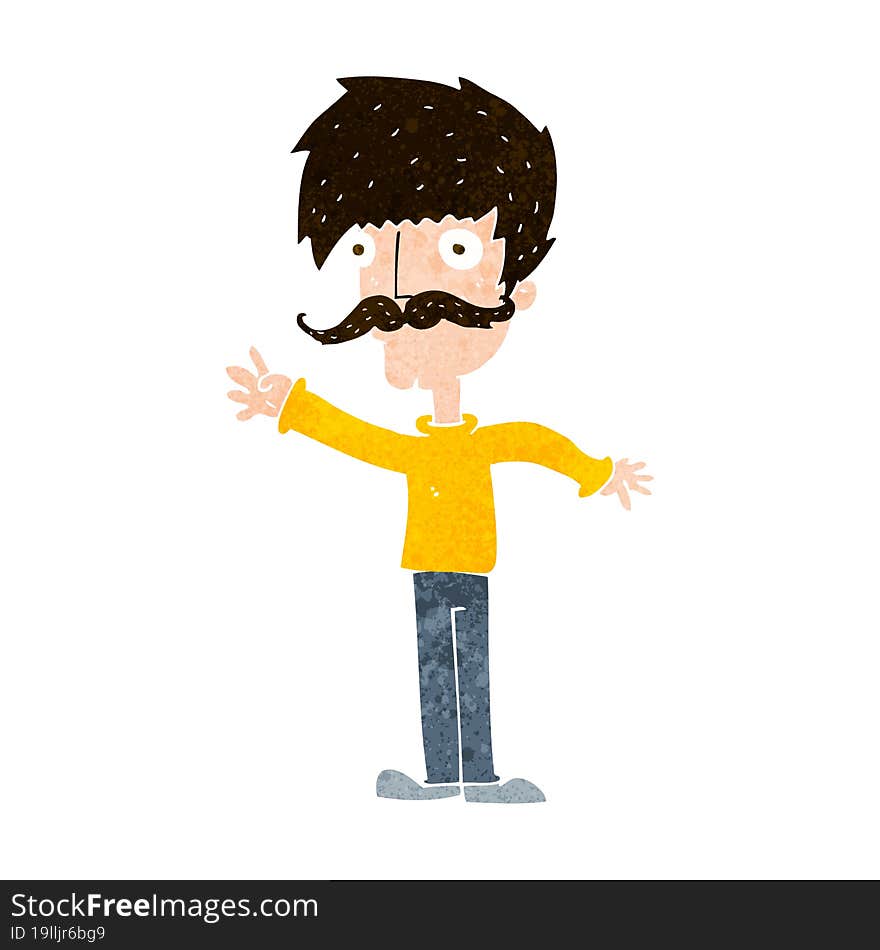 cartoon waving mustache man