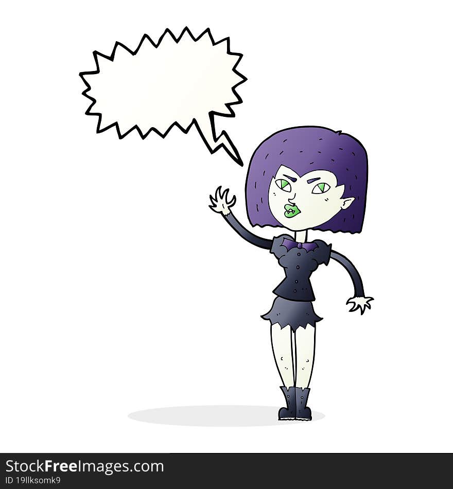 cartoon pretty vampire girl with speech bubble