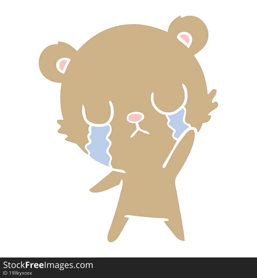 crying flat color style cartoon bear waving