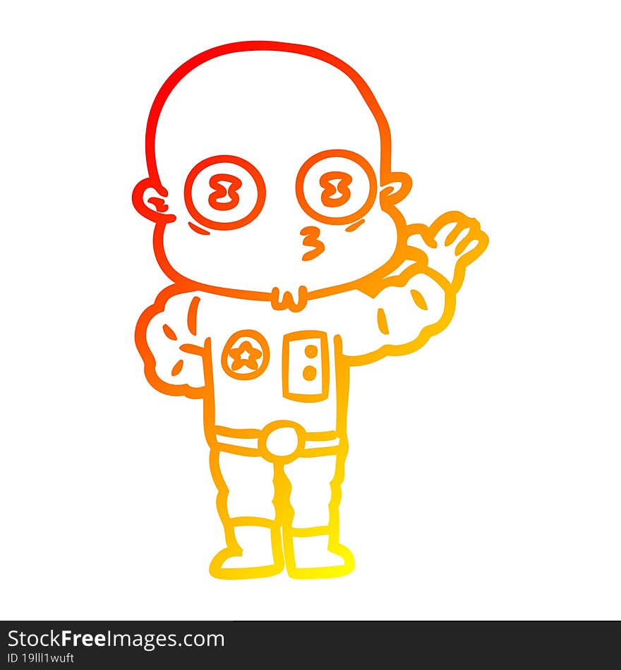 warm gradient line drawing waving weird bald spaceman