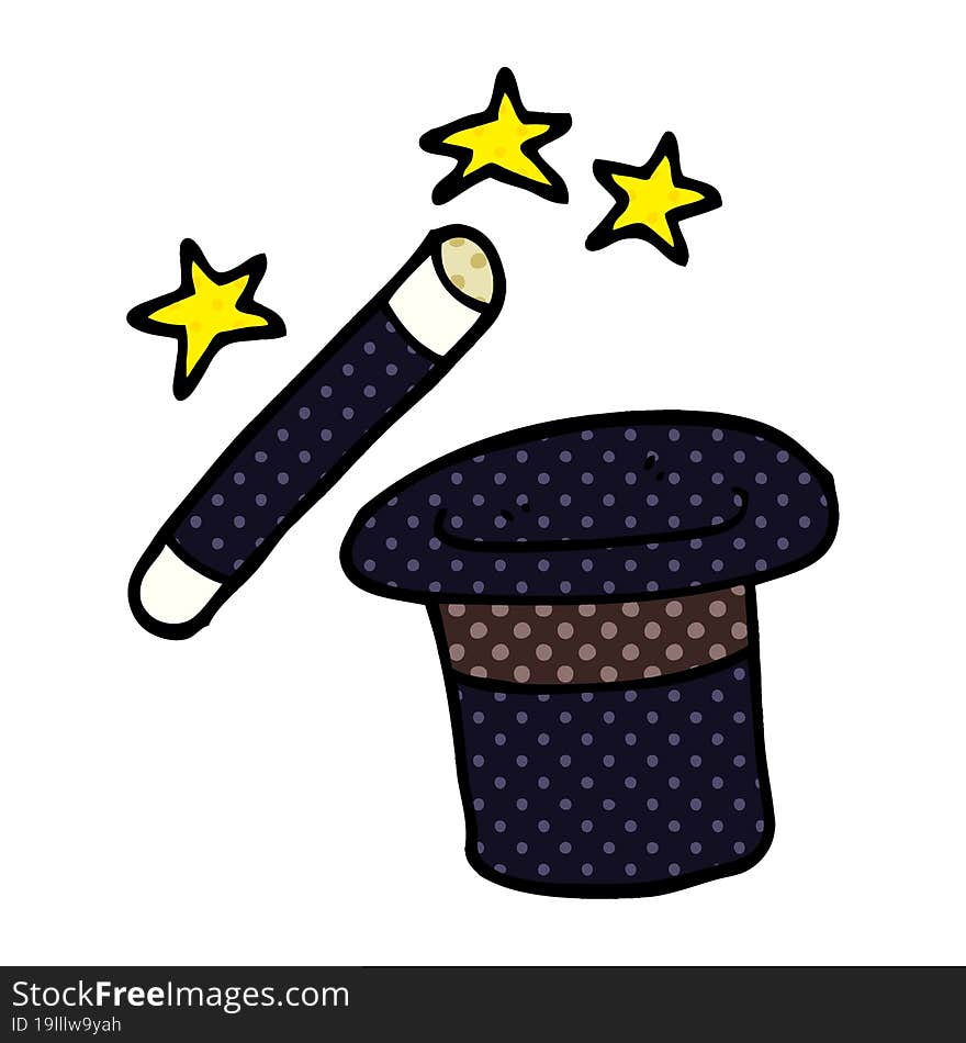 cartoon doodle magicians hat and wand