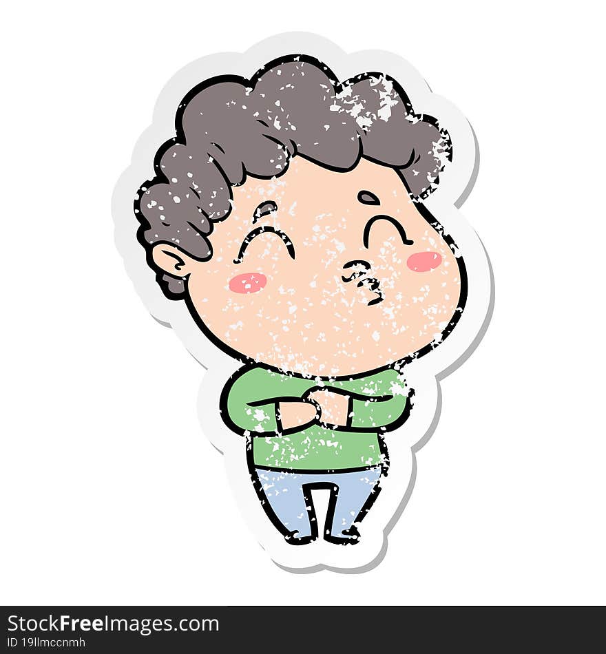 Distressed Sticker Of A Cartoon Man Pouting