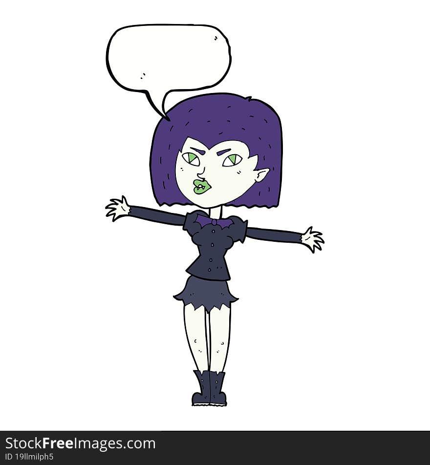 cartoon vampire girl with speech bubble