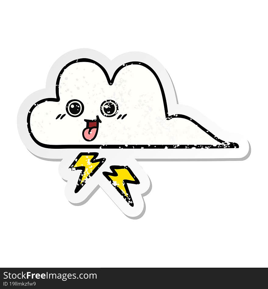 distressed sticker of a cute cartoon storm cloud