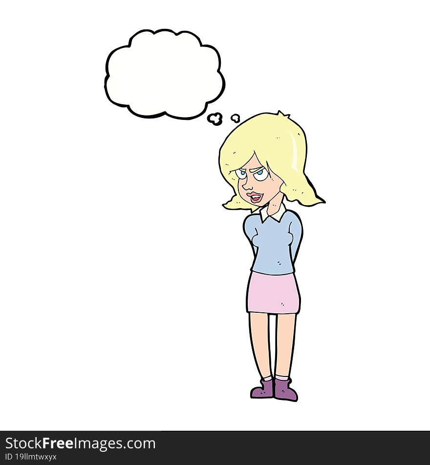 cartoon annoyed woman with thought bubble