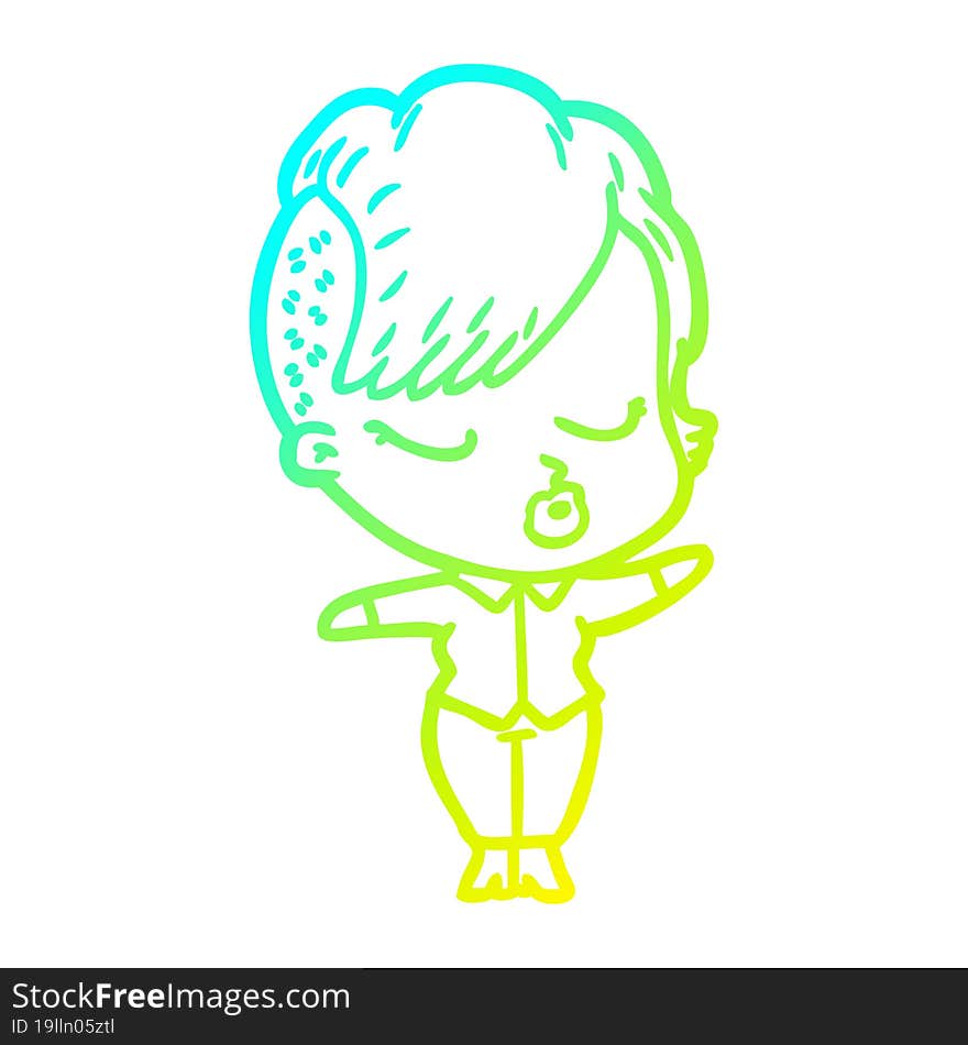 cold gradient line drawing cartoon pretty hipster girl