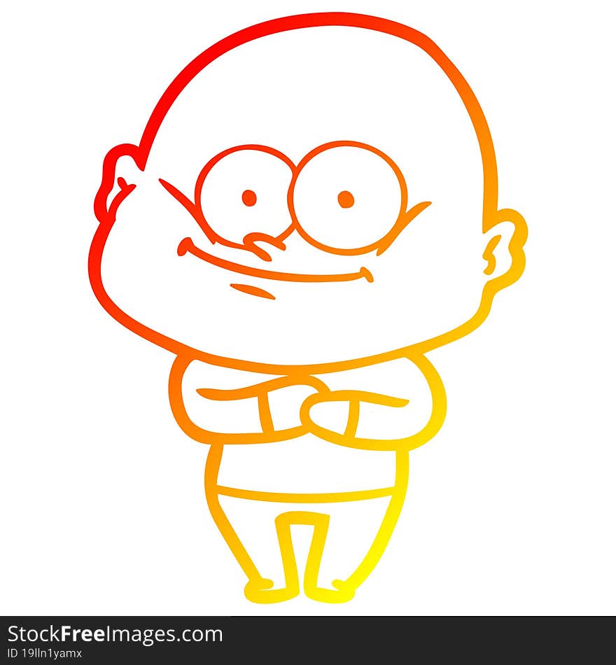 warm gradient line drawing of a cartoon bald man staring