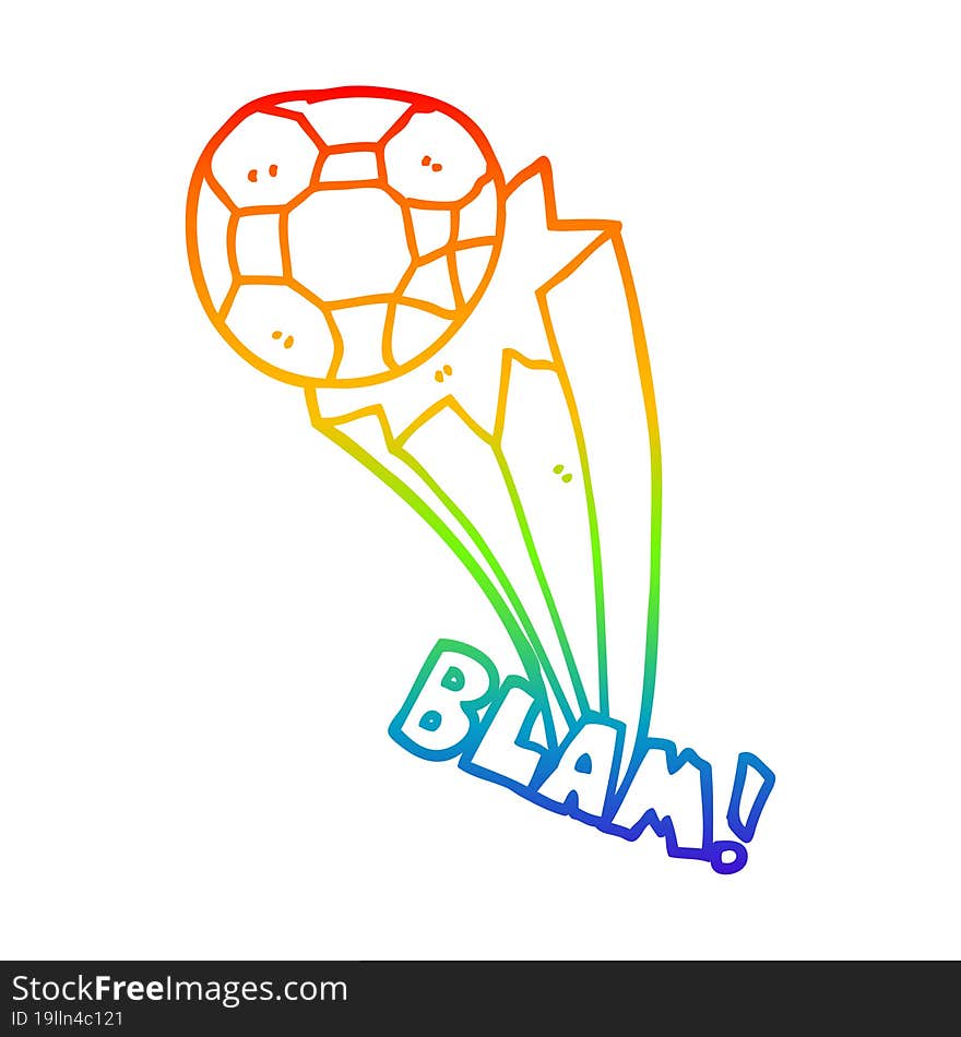 rainbow gradient line drawing cartoon kicked soccer ball