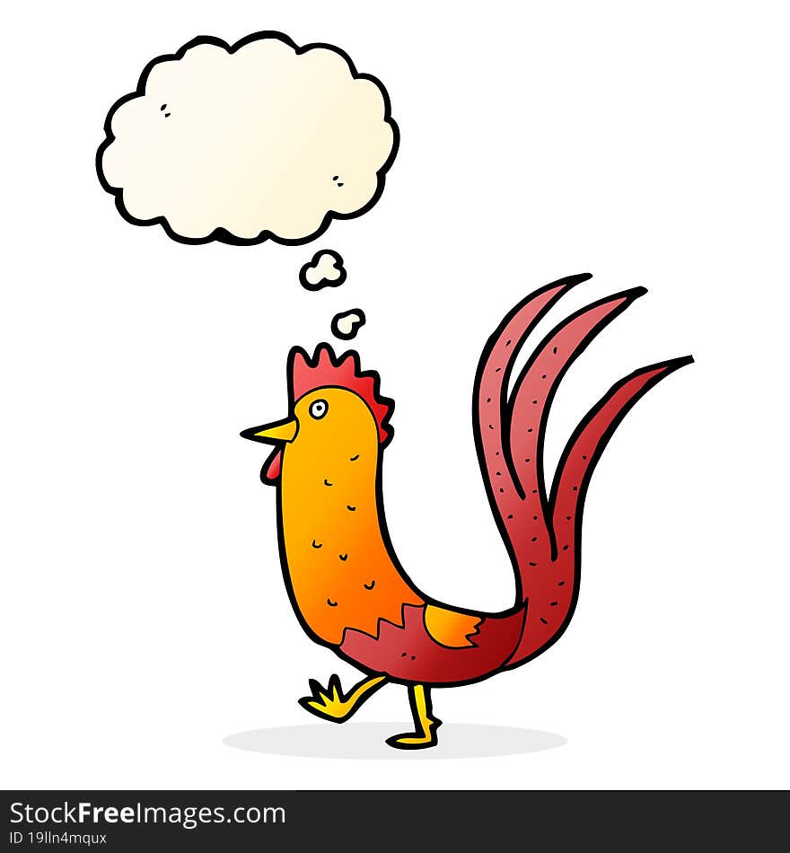 cartoon cockerel with thought bubble