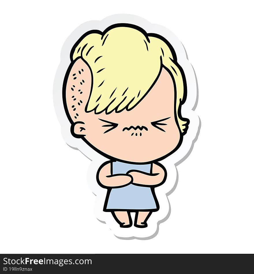 sticker of a cartoon annoyed hipster girl