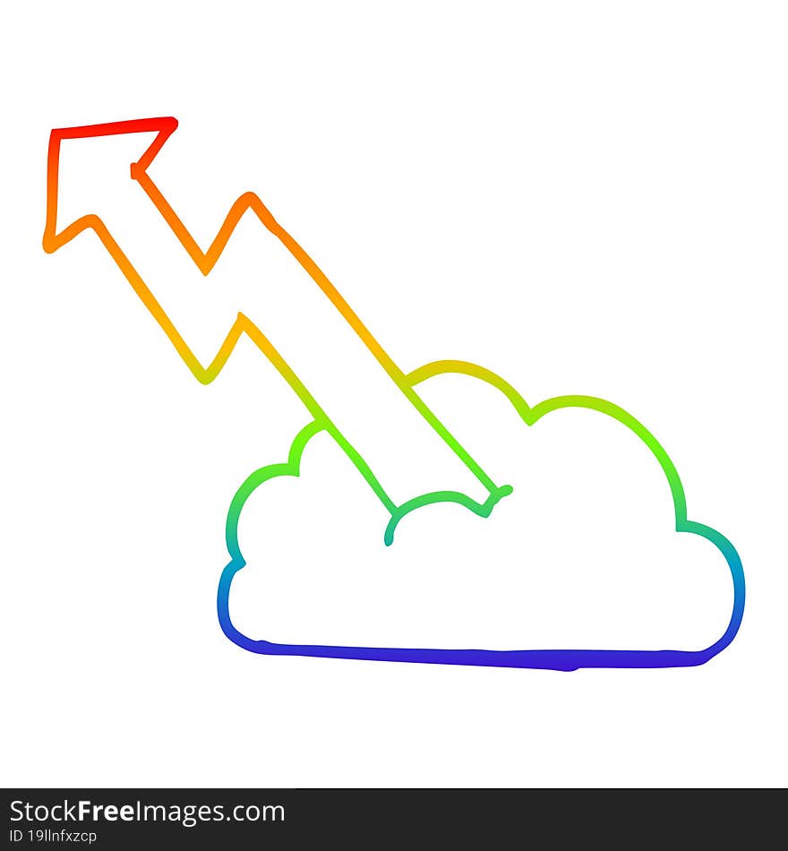 rainbow gradient line drawing cartoon rising arrow