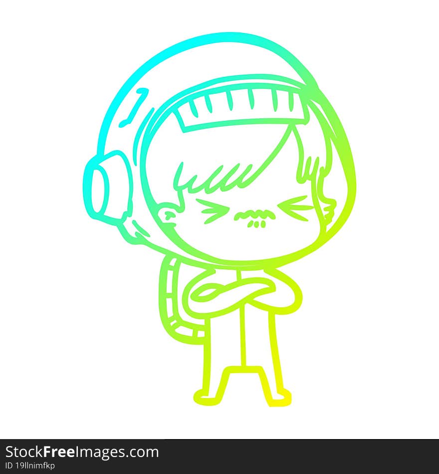 cold gradient line drawing angry cartoon space girl