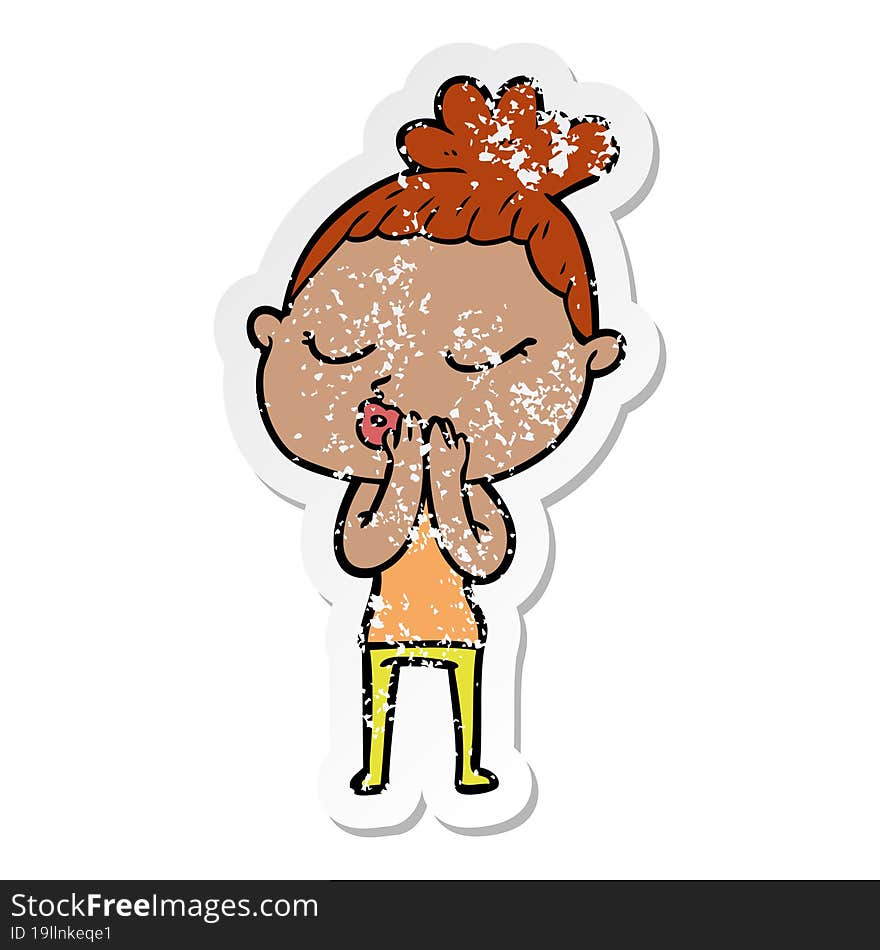 Distressed Sticker Of A Cartoon Calm Woman