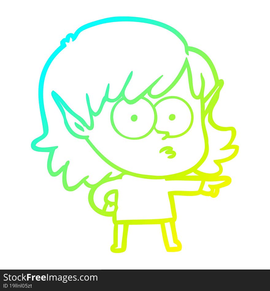 cold gradient line drawing cartoon elf girl pointing