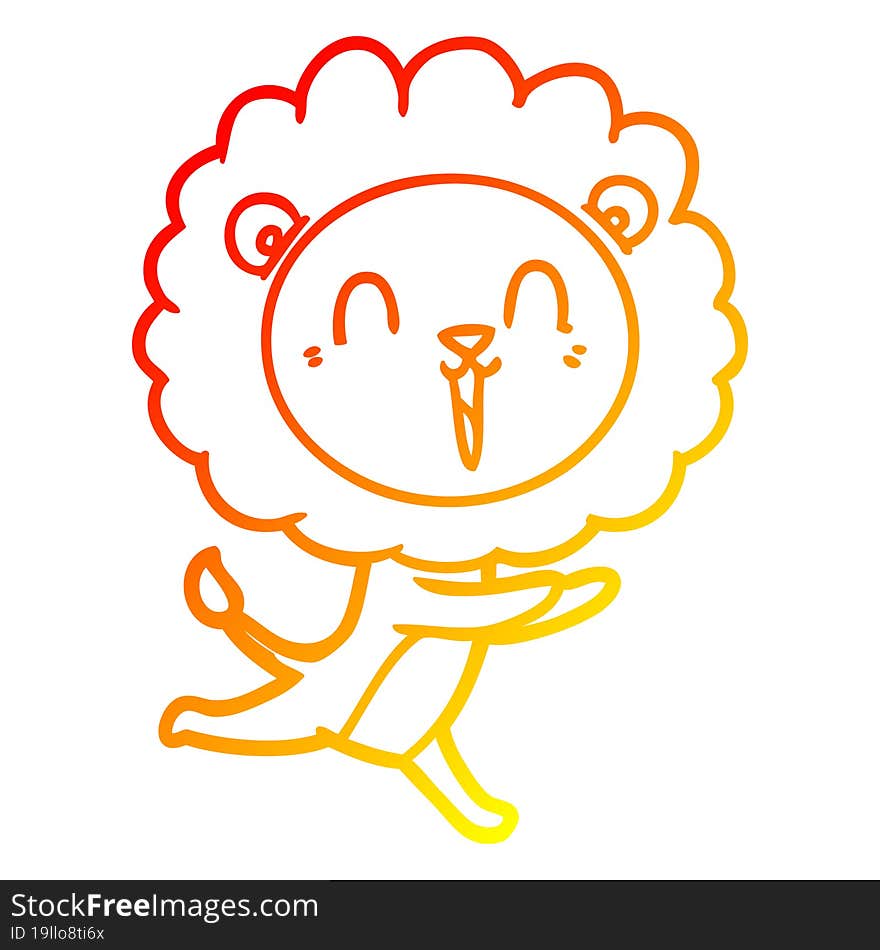 warm gradient line drawing laughing lion cartoon running