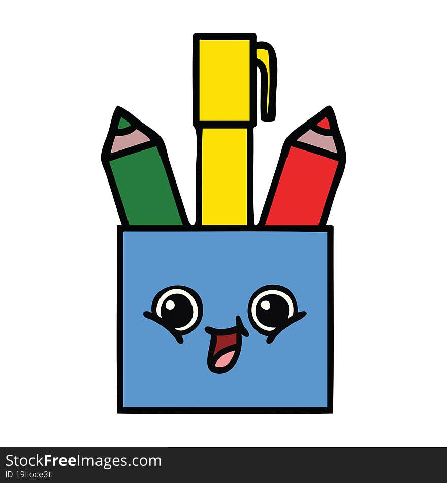 cute cartoon of a pencil pot. cute cartoon of a pencil pot