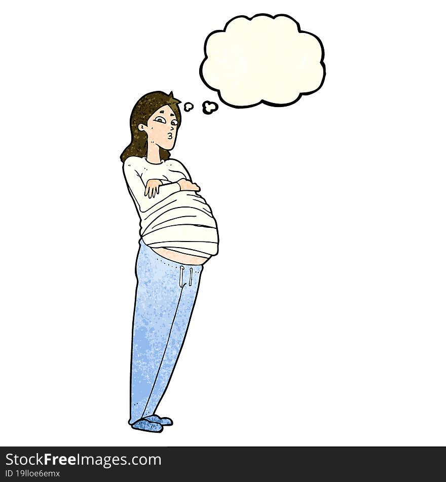 cartoon pregnant woman with thought bubble