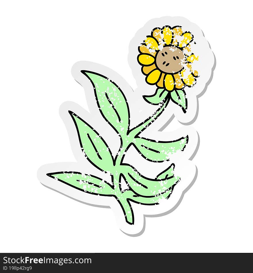 Distressed Sticker Of A Quirky Hand Drawn Cartoon Flower