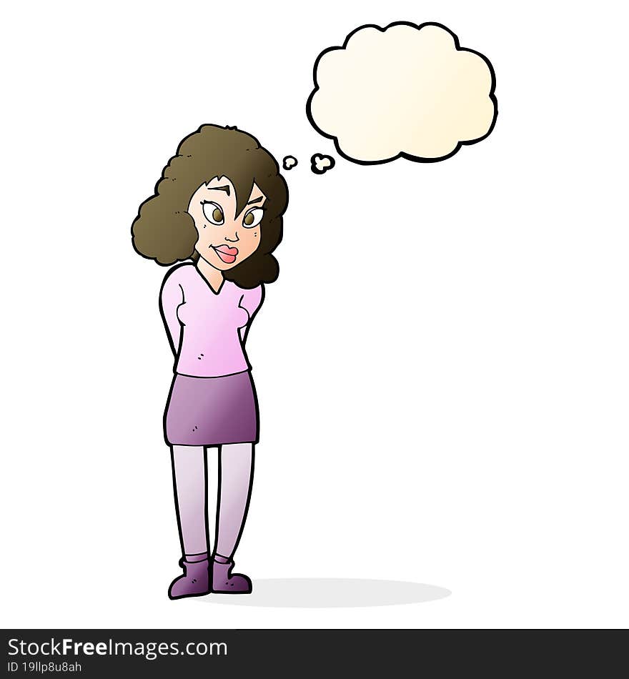 cartoon confused woman with thought bubble