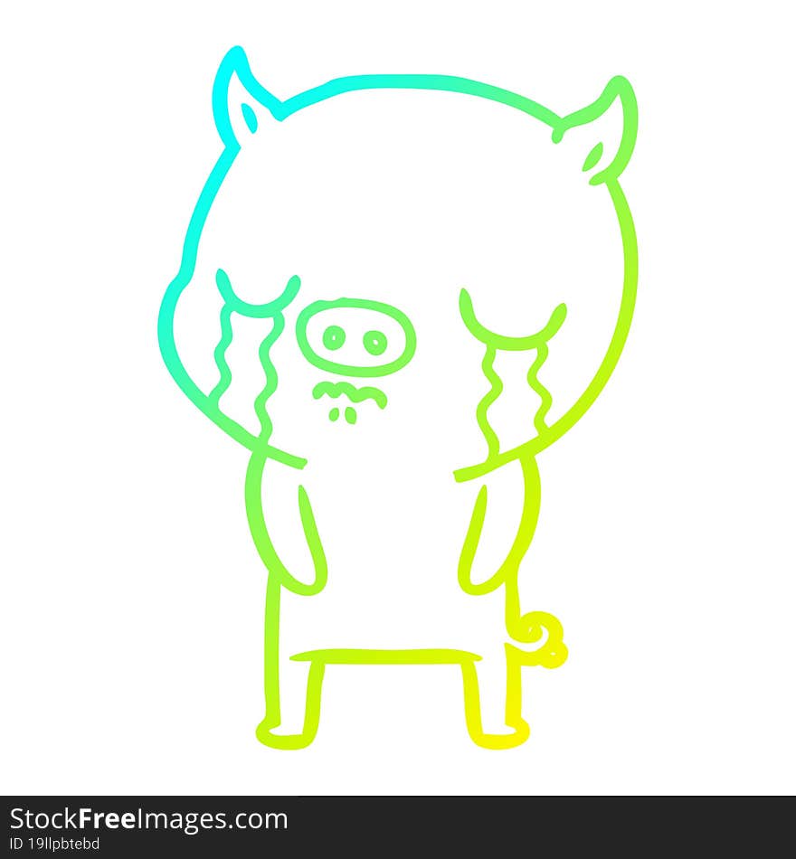 cold gradient line drawing cartoon pig crying