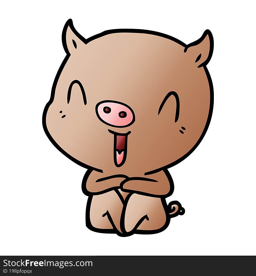 happy cartoon sitting pig. happy cartoon sitting pig