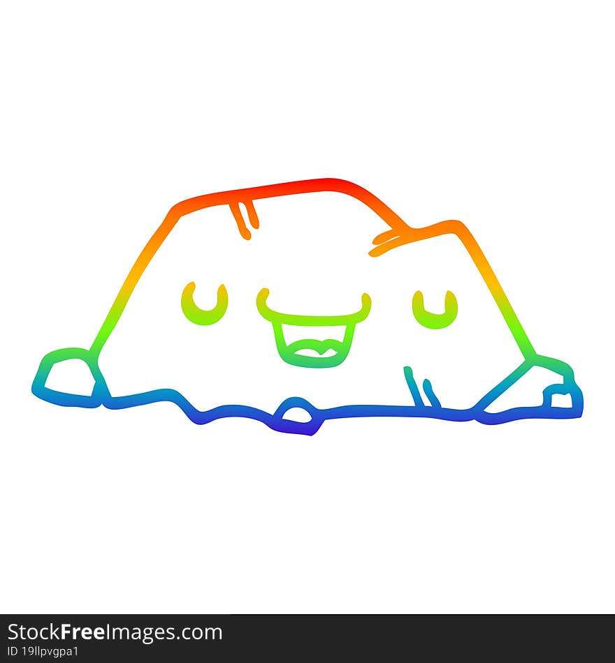 rainbow gradient line drawing of a cartoon rock