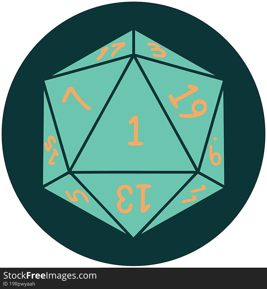 natural 1 D20 dice roll icon