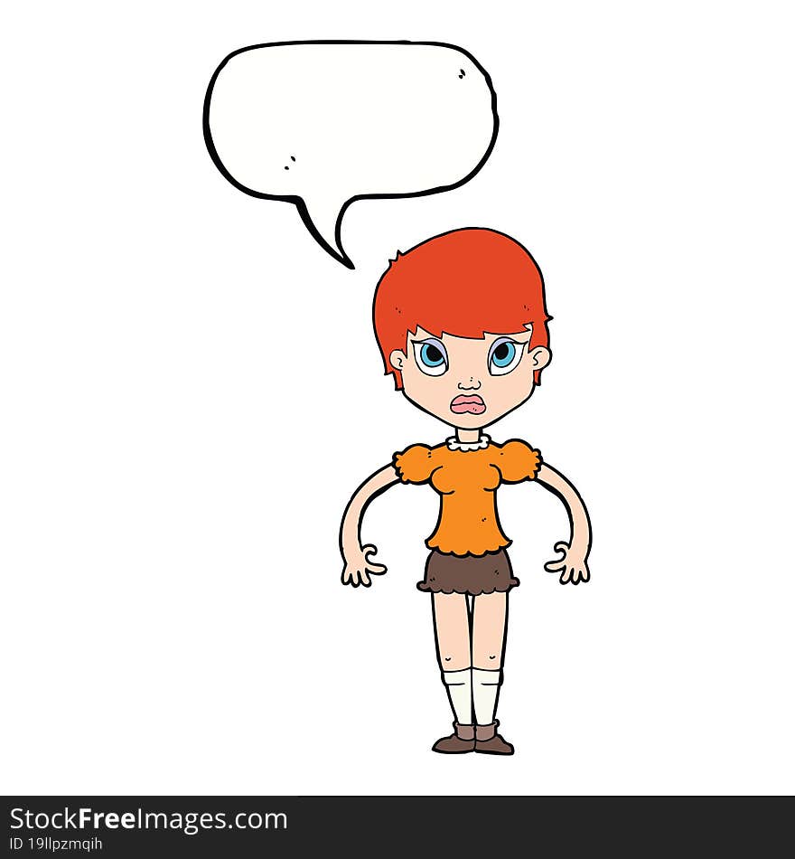 cartoon woman looking annoyed with speech bubble