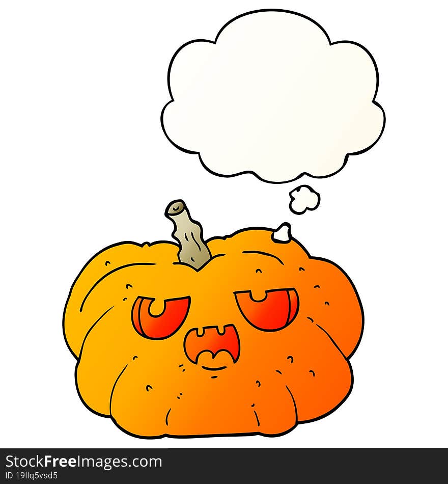 cartoon pumpkin with thought bubble in smooth gradient style