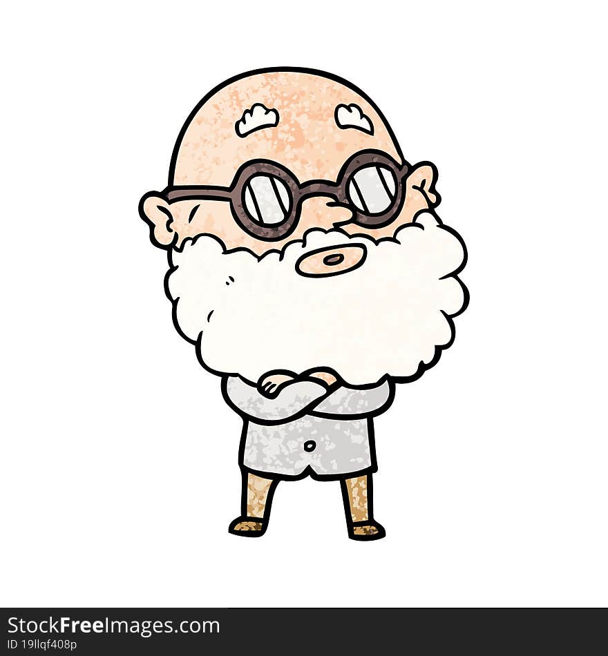 cartoon curious man with beard and glasses. cartoon curious man with beard and glasses