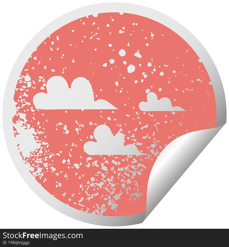 distressed circular peeling sticker symbol cloud