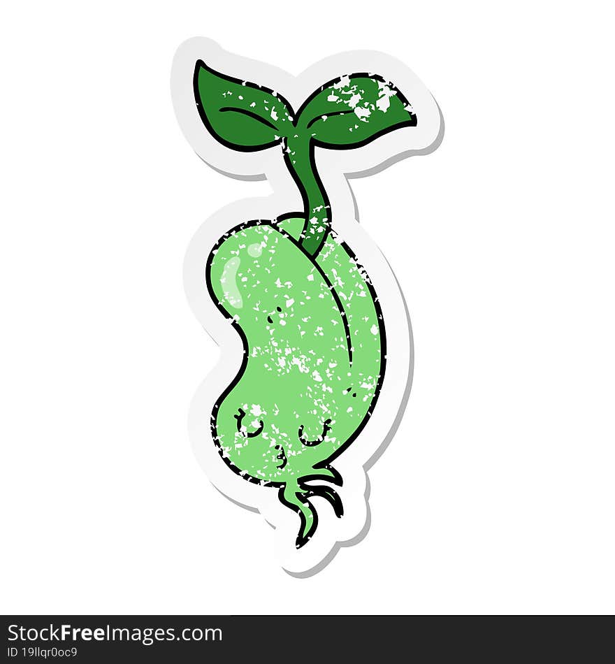 distressed sticker of a cartoon sprouting bean