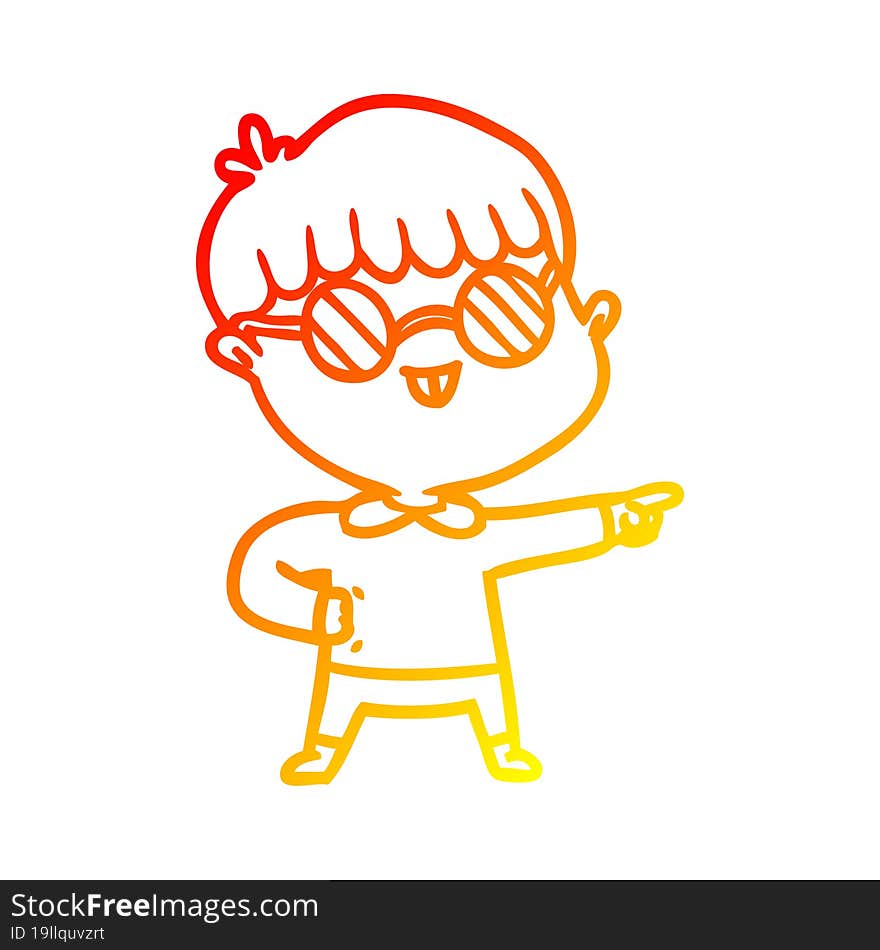 Warm Gradient Line Drawing Cartoon Boy Wearing Spectacles