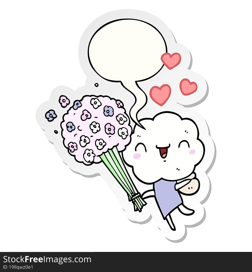 cute cartoon cloud head creature and speech bubble sticker