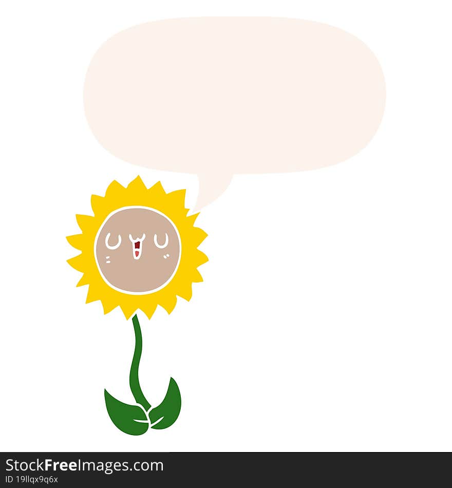 cartoon flower and speech bubble in retro style