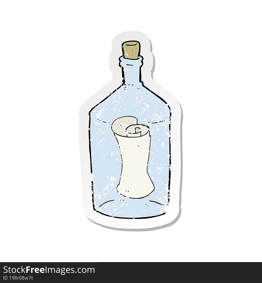 retro distressed sticker of a cartoon letter in bottle