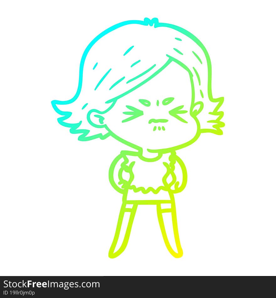 cold gradient line drawing cartoon angry woman