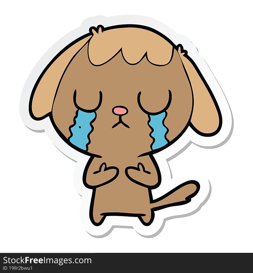 Sticker Of A Cute Cartoon Dog Crying