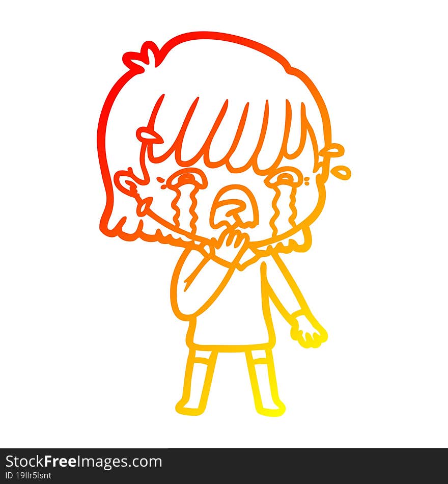 warm gradient line drawing of a cartoon girl crying