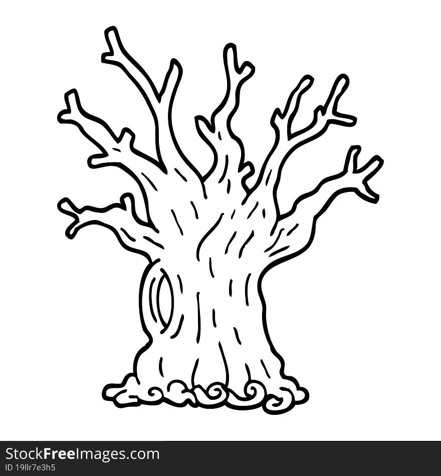 black and white cartoon tree