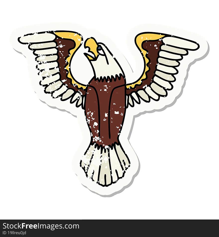 Traditional Distressed Sticker Tattoo Of An American Eagle