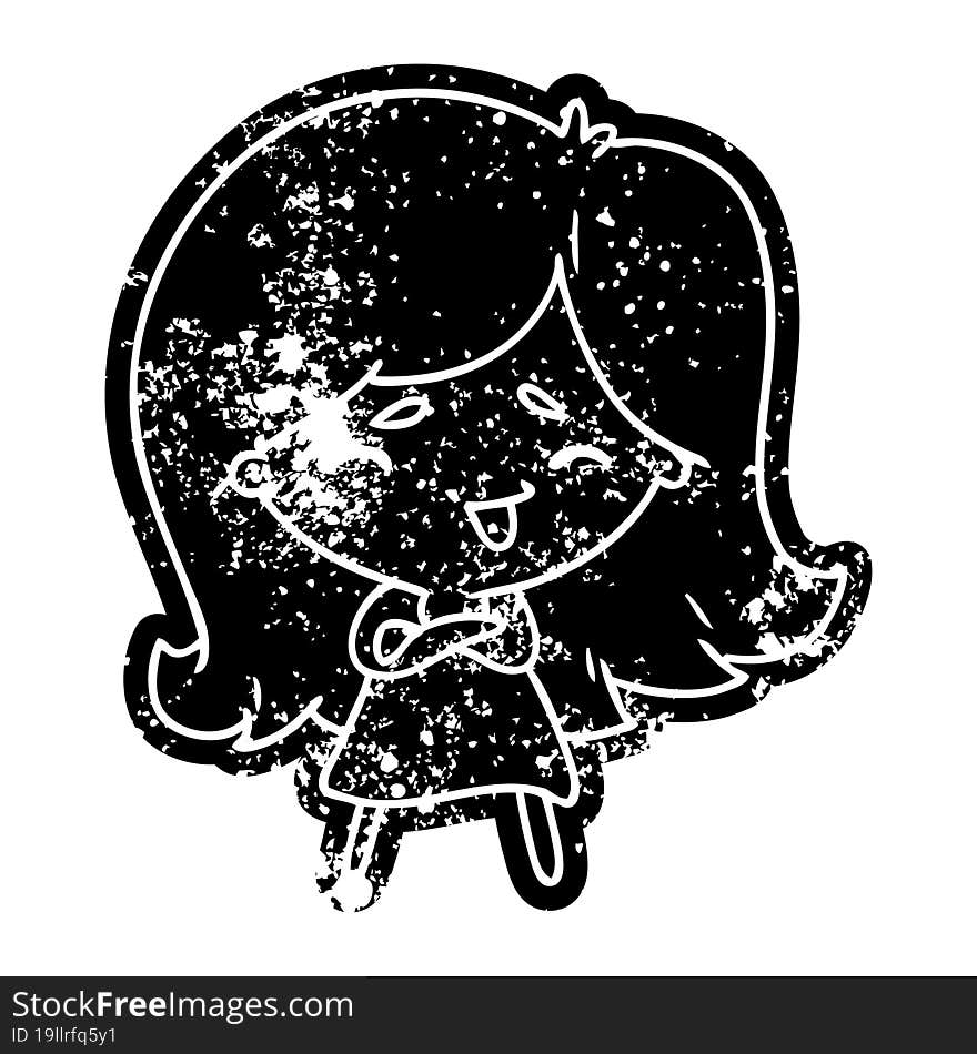 grunge distressed icon of a cute kawaii girl. grunge distressed icon of a cute kawaii girl