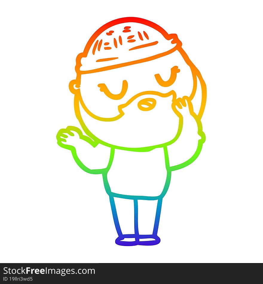 rainbow gradient line drawing cartoon man with beard