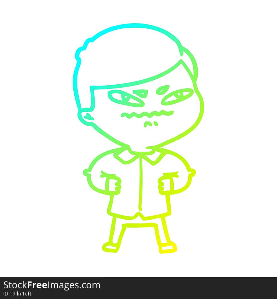 cold gradient line drawing of a cartoon angry man